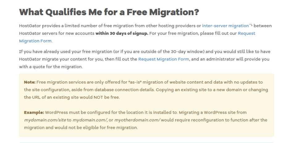 hostgator free migration limitations