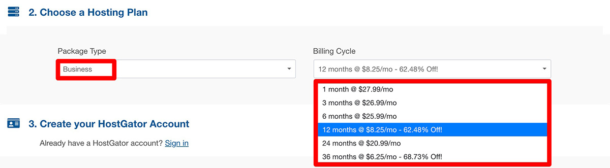 hostgator business plan billing cycles