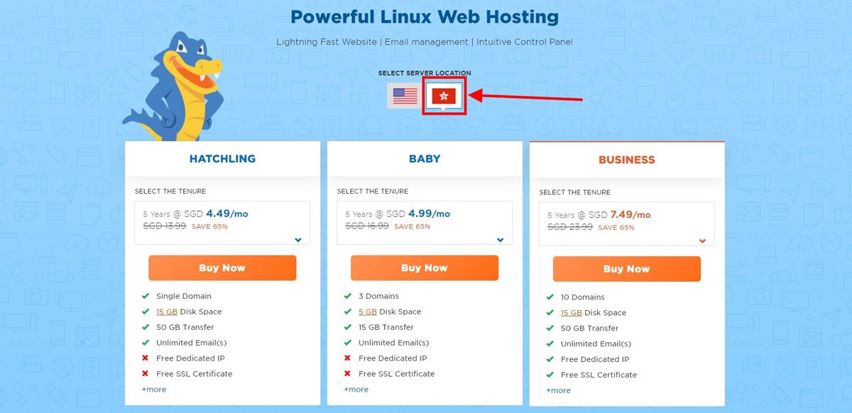 hostgator choose data center in singapore