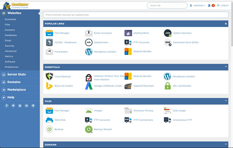 hostgator cpanel paper lantern theme