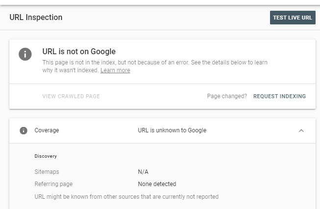 Google search console URL inspection tool