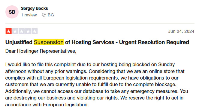 hostinger account suspension without warnings