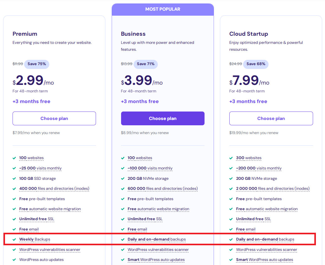 hostinger website backups