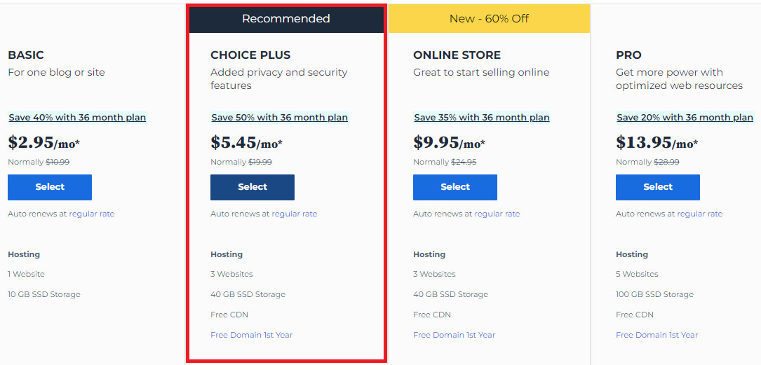 choosing the bluehost plan