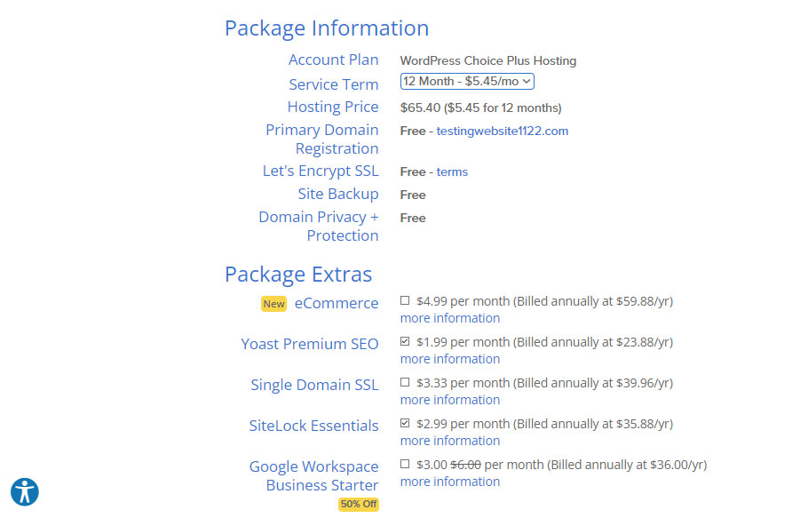 choosing bluehost package