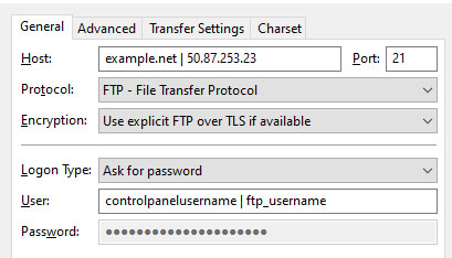 ftp configuration for files uploading