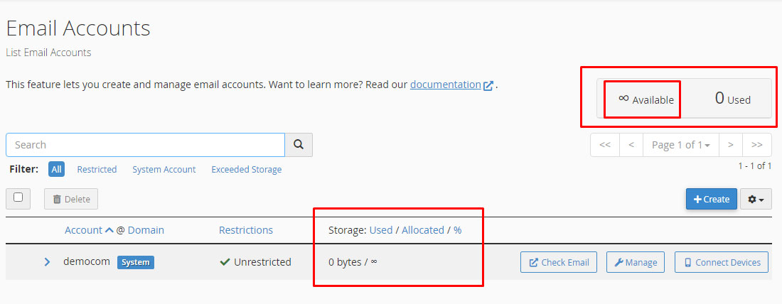 cpanel email accounts settings
