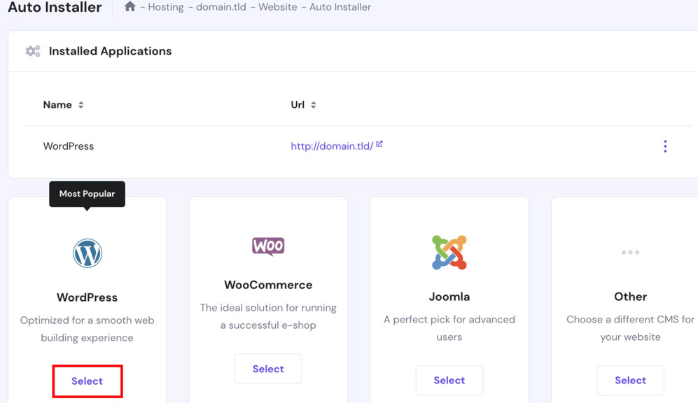 hpanel auto installer
