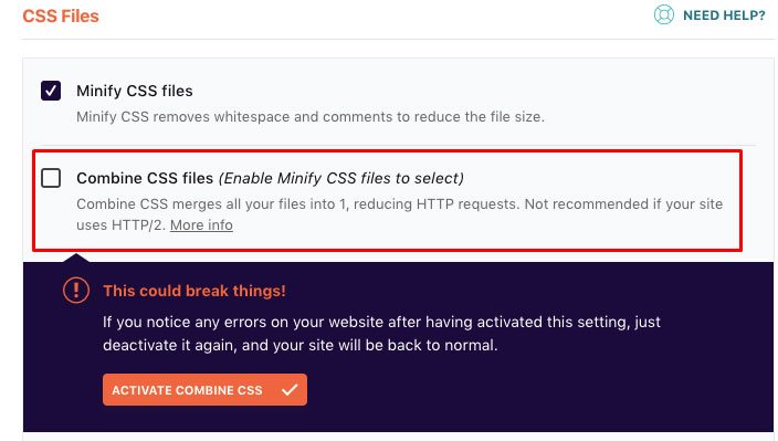 wp rocket combines css files