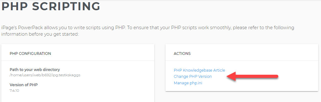 manage php version in ipage