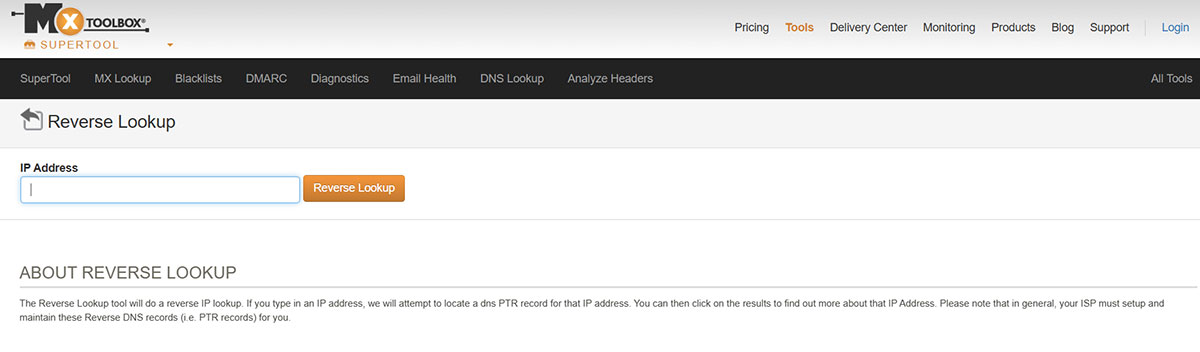 reverse ip lookup via mxtoolbox