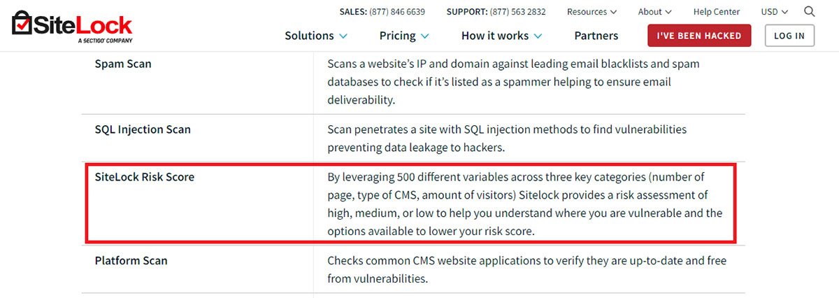 sitelock risk scores
