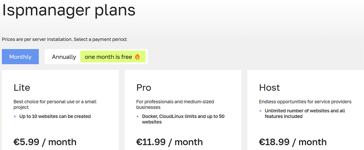 ispmanager plans and pricing