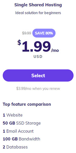 hostinger single shared hosting plan
