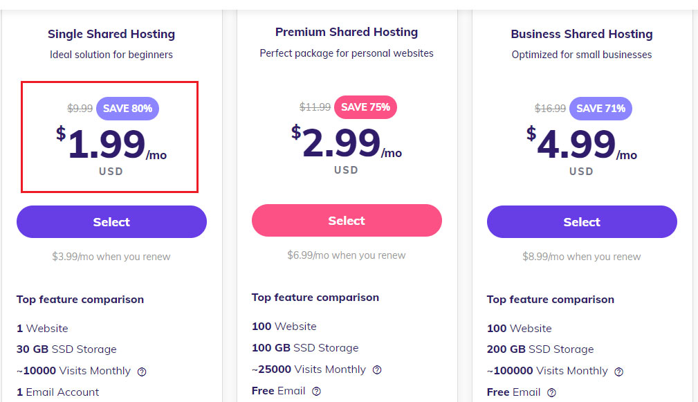 hostinger shared hosting plan