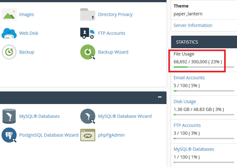 inode limit in cpanel