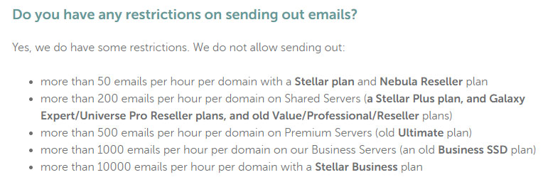 namecheap shared hosting email limits