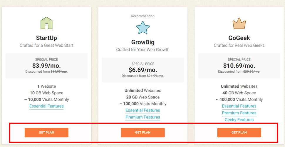 choose a hosting package with siteground