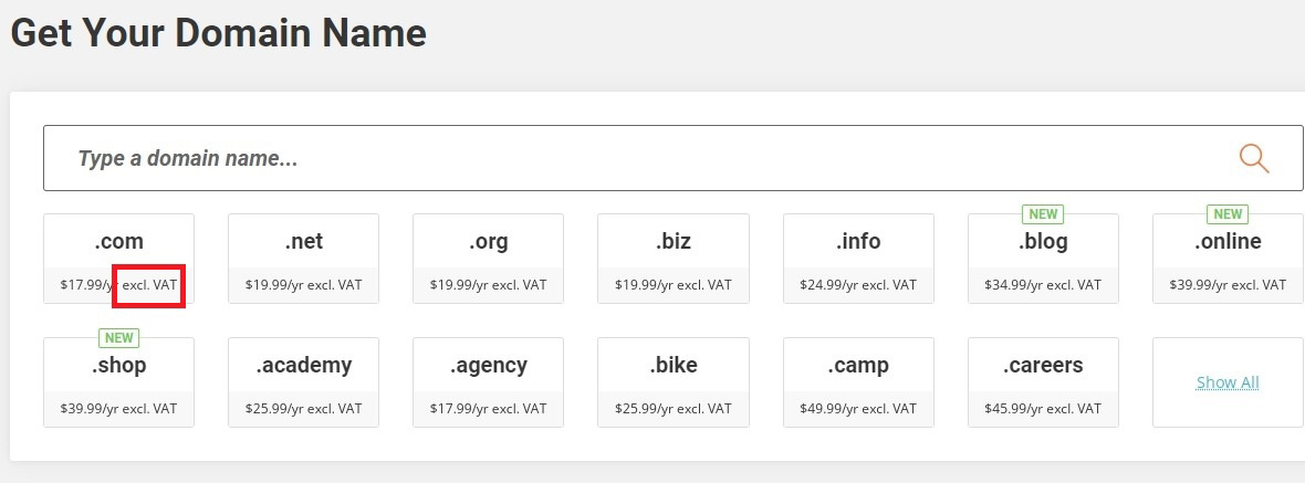 siteground domains extensions exclude vat