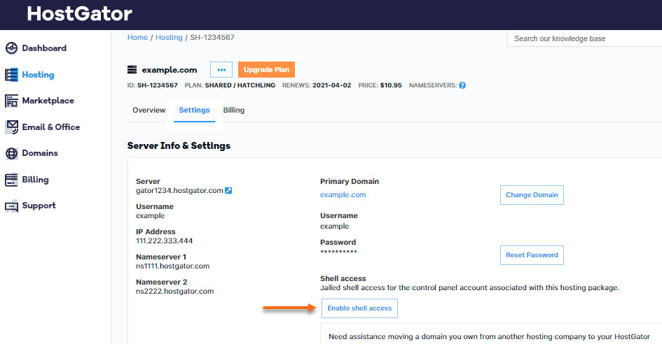 hostgator ssh