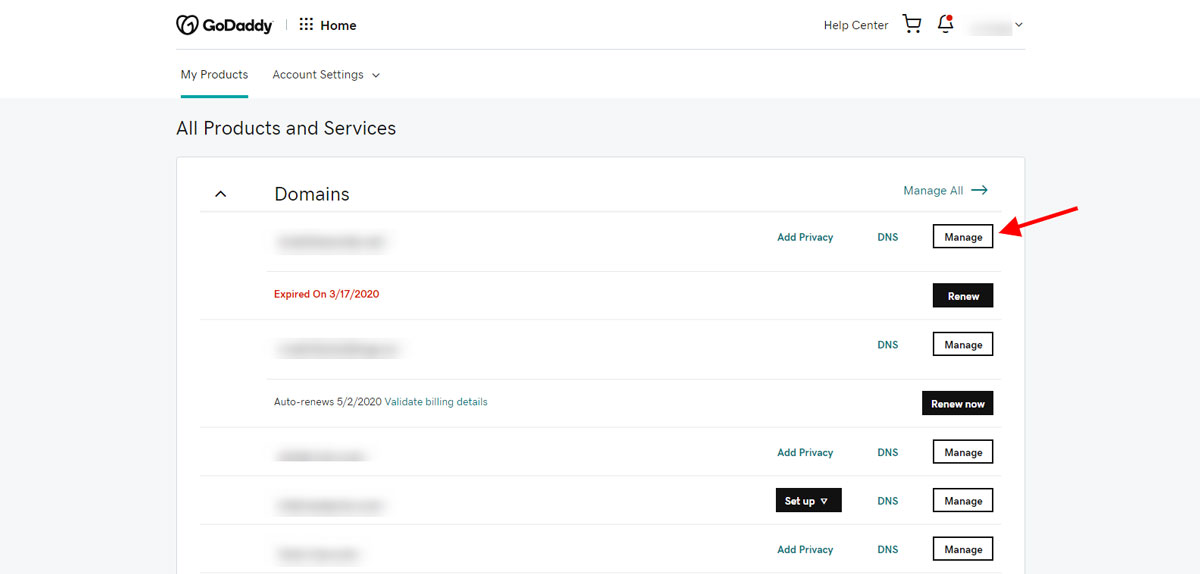 manage domain name godaddy