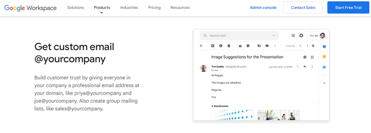 g suite offering custom domain names