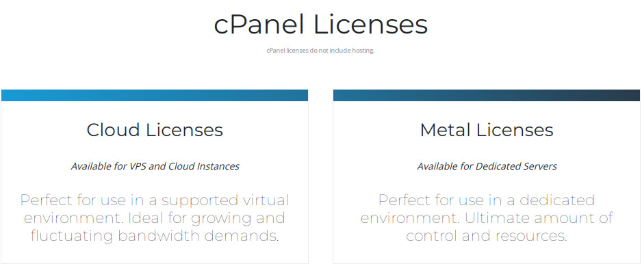 cpanel cloud and metal licenses
