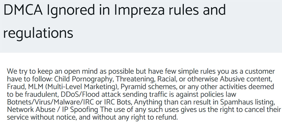 dmca ignored hosting