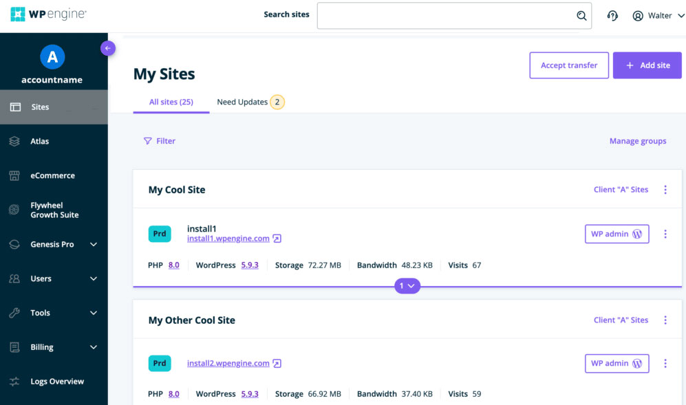 wp engine dashboard