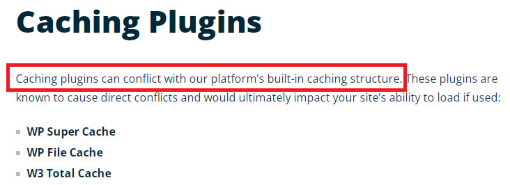 disallowed caching plugins at wpengine