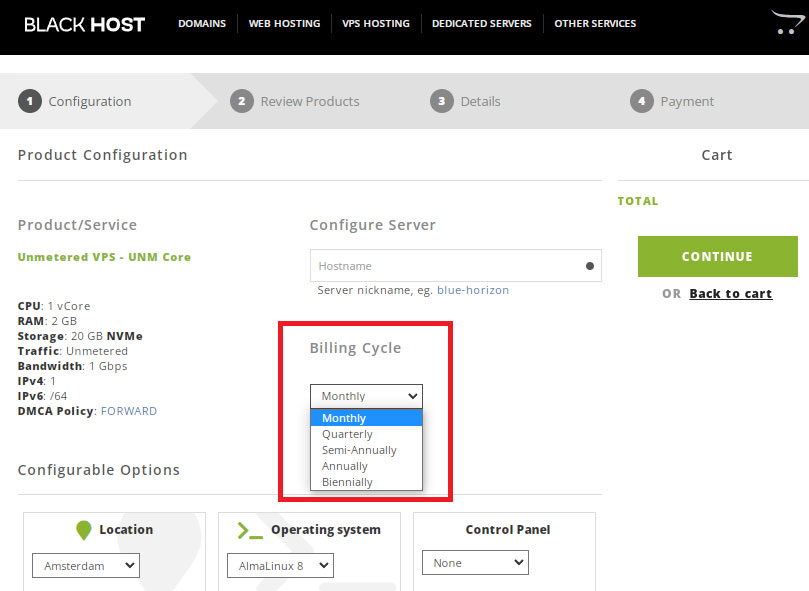 blackhost vps billing cycles