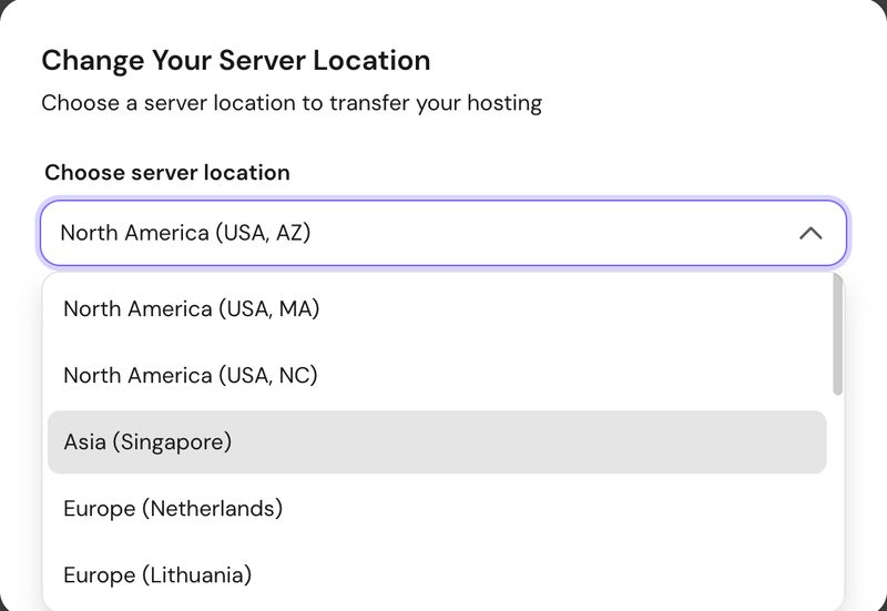 hostinger server location dropdown 1 of 3
