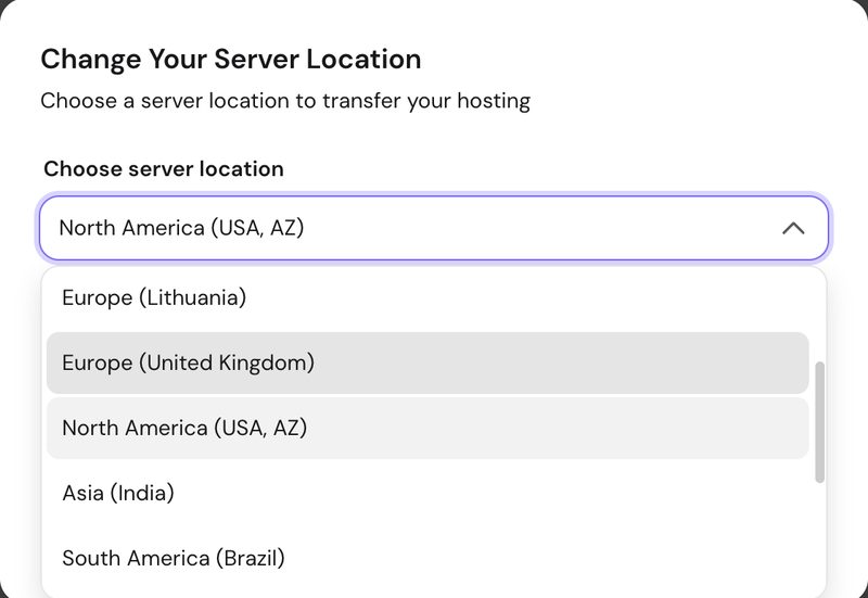 hostinger server location dropdown 2 of 3