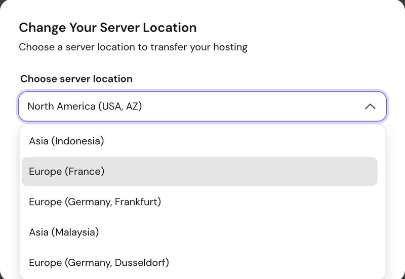 hostinger server location dropdown 3 of 3