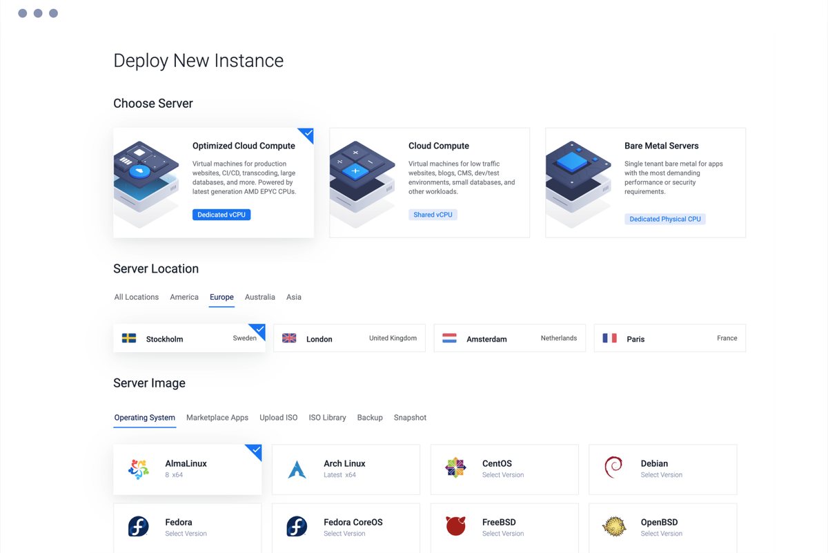select vultr server location
