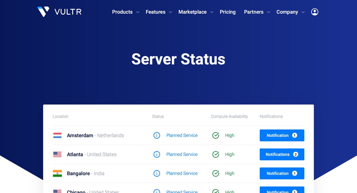 vultr server status