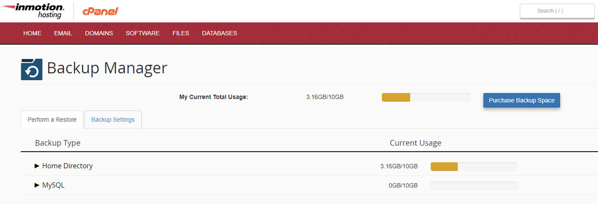 inmotion hosting backup manager