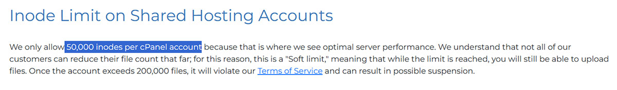 inodes limit per cpanel account