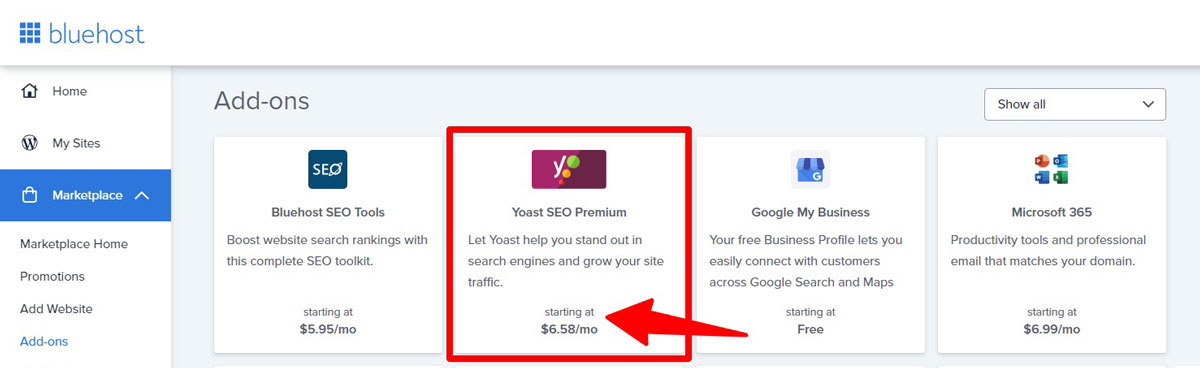 bluehost yoast seo price