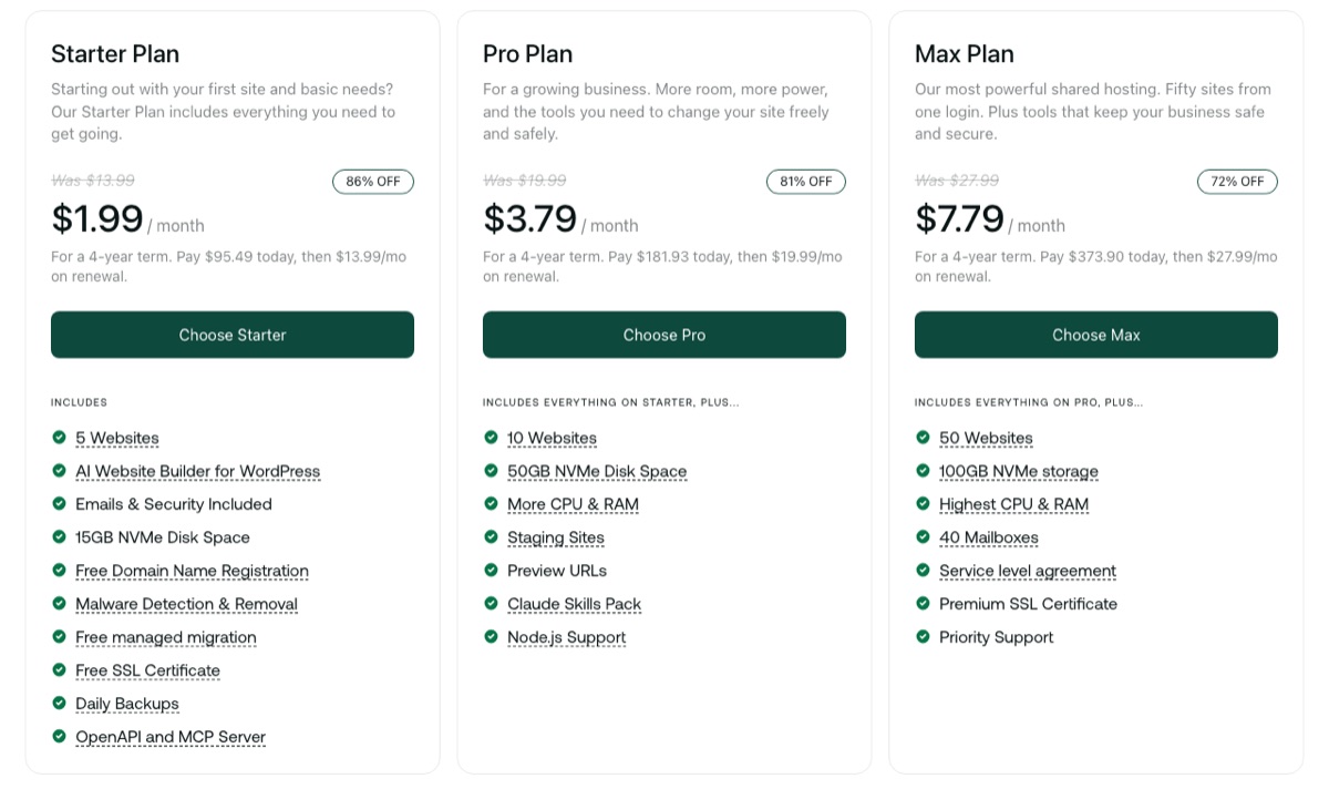 hosting.com shared hosting plans