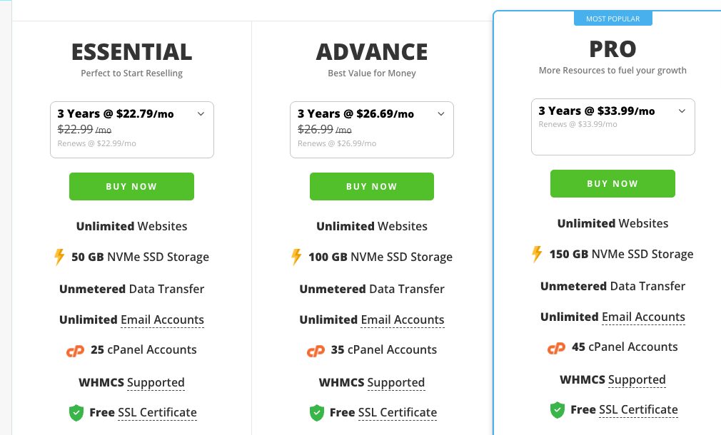 resellerclub reseller hosting plans