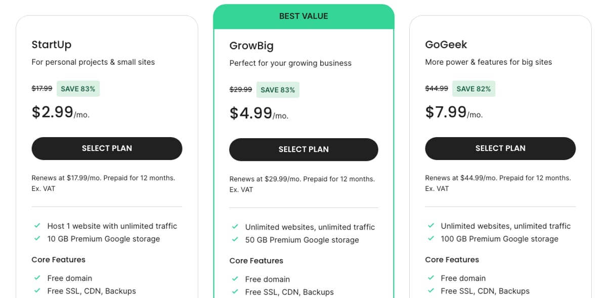 siteground shared hosting plans