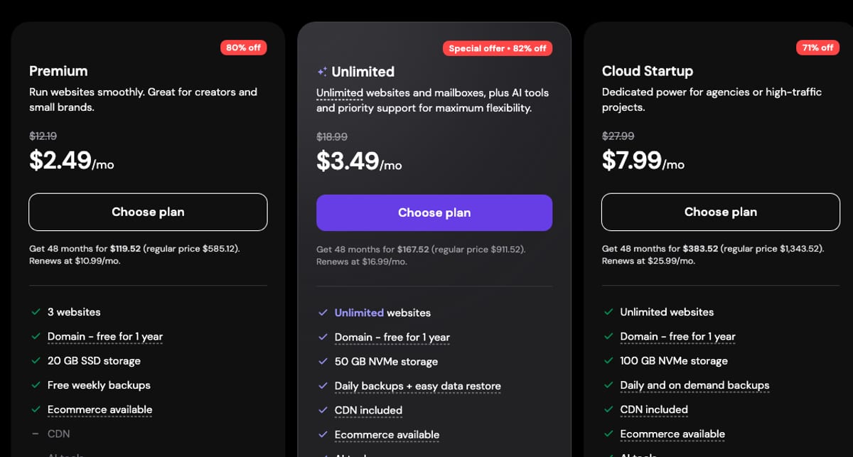 hostinger web hosting plans
