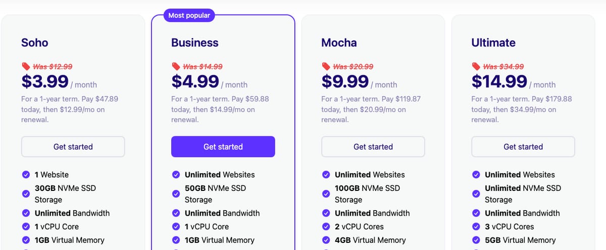 mochahost shared hosting plans