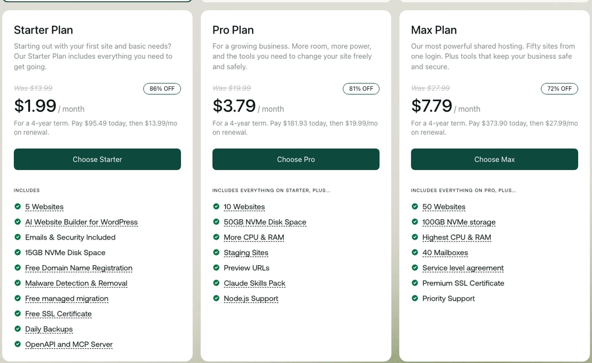 hosting.com shared hosting plans