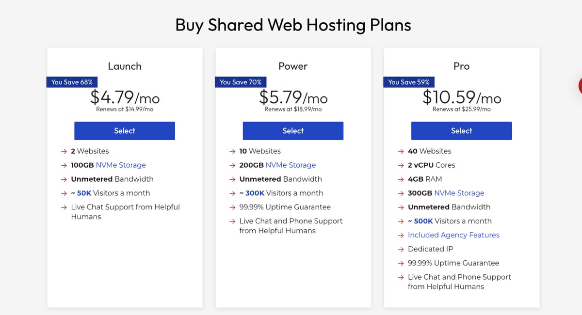 inmotion shared hosting plans