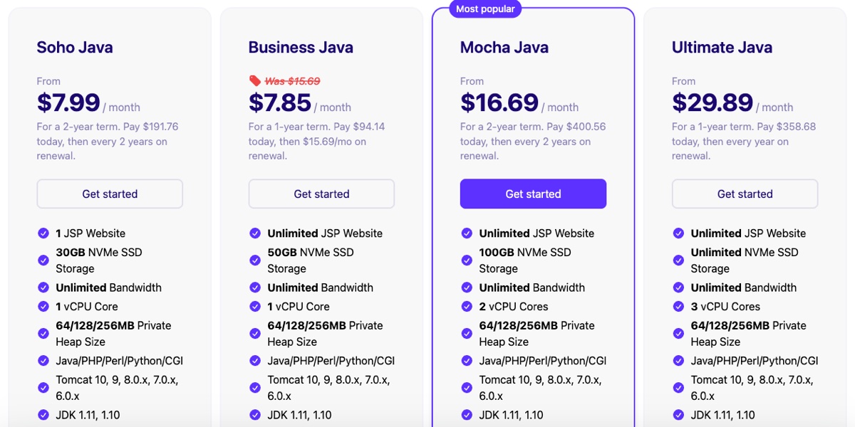 mochahost java tomcat hosting plans