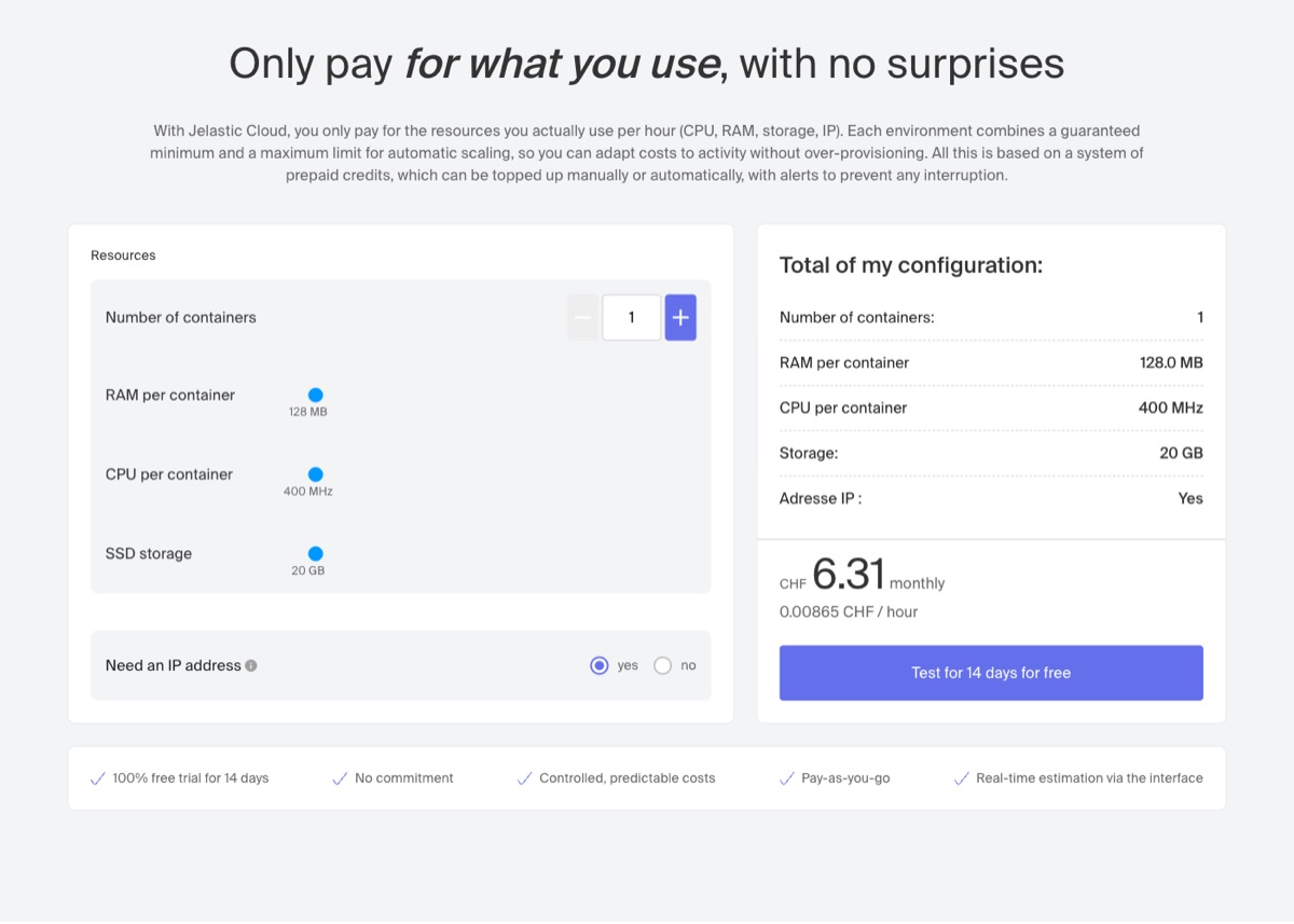 infomaniak jelastic cloud pricing calculator