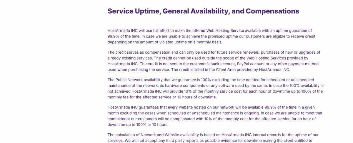 hostarmada uptime guarantee sla 2026