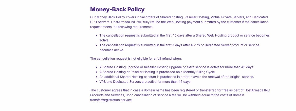 hostarmada refund policy 2026